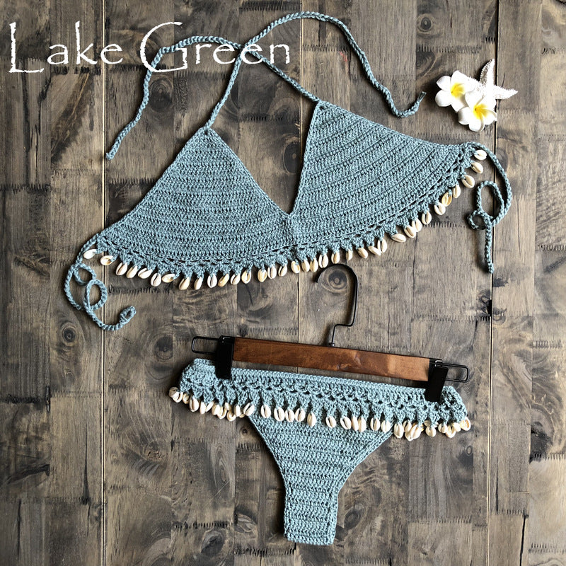 Beach Ins Hand Crocheting Cotton Woven Sexy Bikini Shell Split Swimsuit Bella Mia